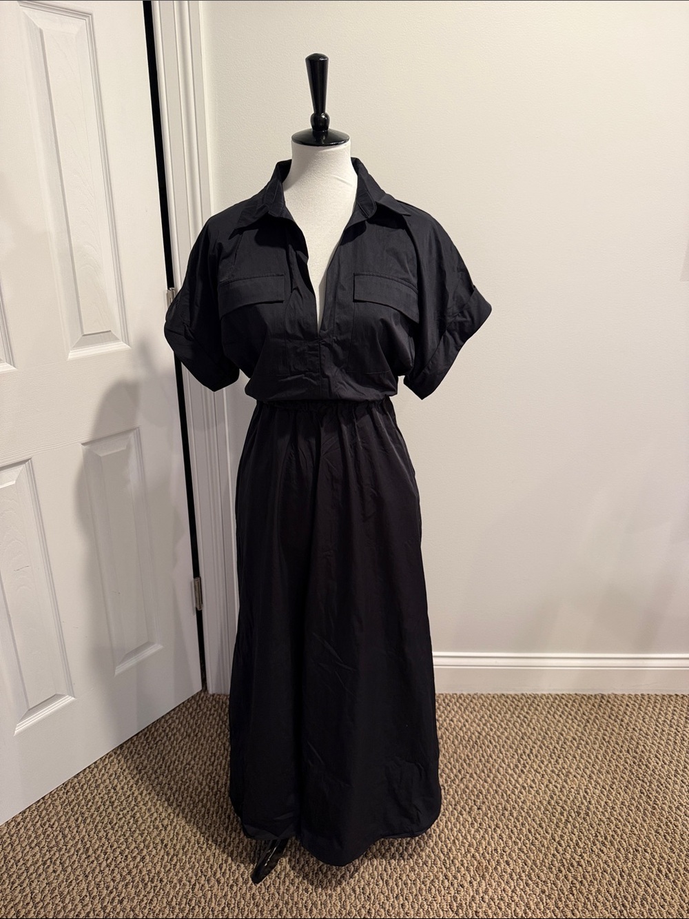 Abercrombie & Fitch Black Maxi Utility Shirt Dress